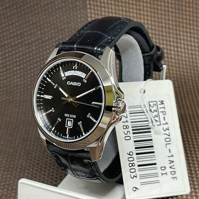 Casio MTP-1370L-1A Analog Black Dial Black Leather Strap Men's
