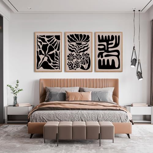 Framed Boho Black Flower Canvas Wall Art Abstract Floral Wall 24×36inch