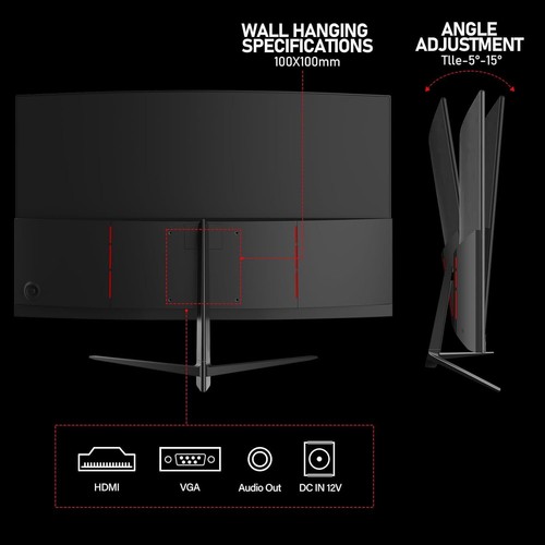 Gawfolk Curved Monitor 27 Inch 100Hz, PC Screen with Speaker 1080P, 1800R Comput - Picture 7 of 7