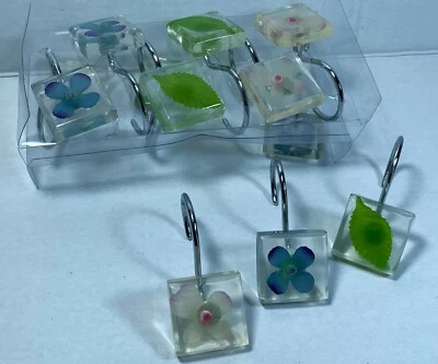 Brand New 12 Multi color Falling flowers shower curtain hooks creative bath - Image 1 of 4