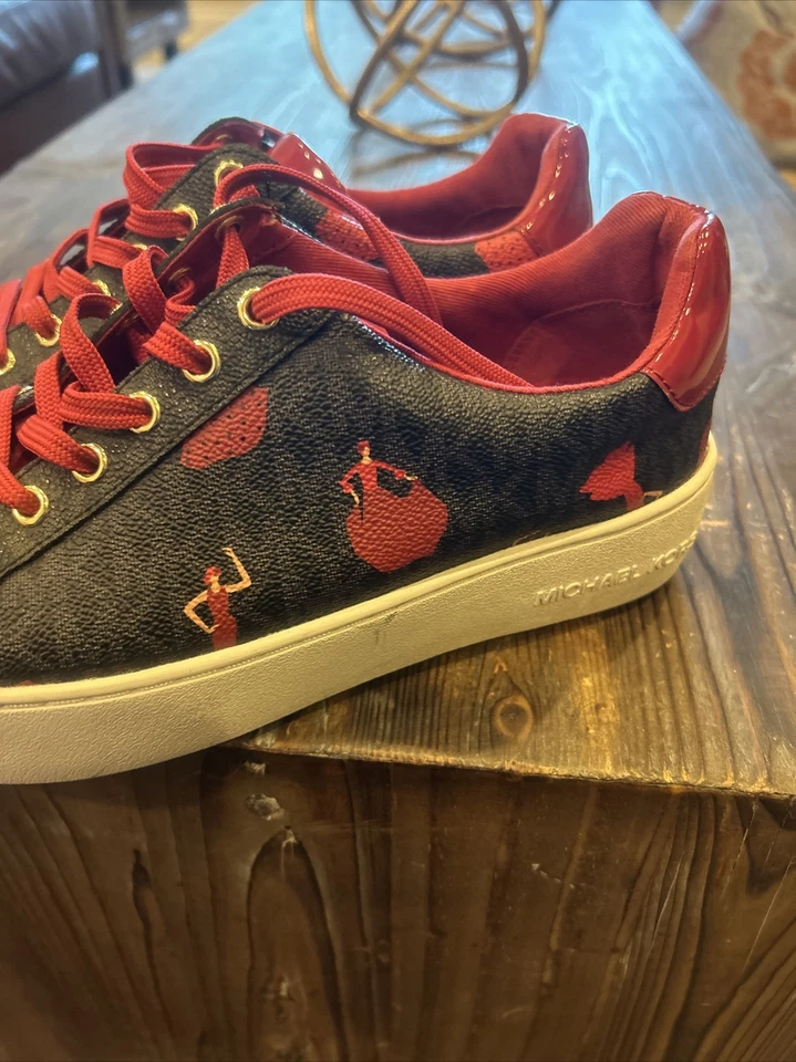 Michael Kors Zapatos Mujer 6.5 Mini MK Logo Tenis Negro Rojo Baile Damas Foto 4 de 4