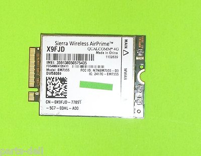 Dell Wireless DW5808E 4G/LTE EM7355 Qualcomm WWAN NGFF Card (A00) X9FJD