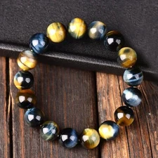 Yellow Blue Tiger Eye 8mm Beads Healing Protection Strength Women Men Bracelet