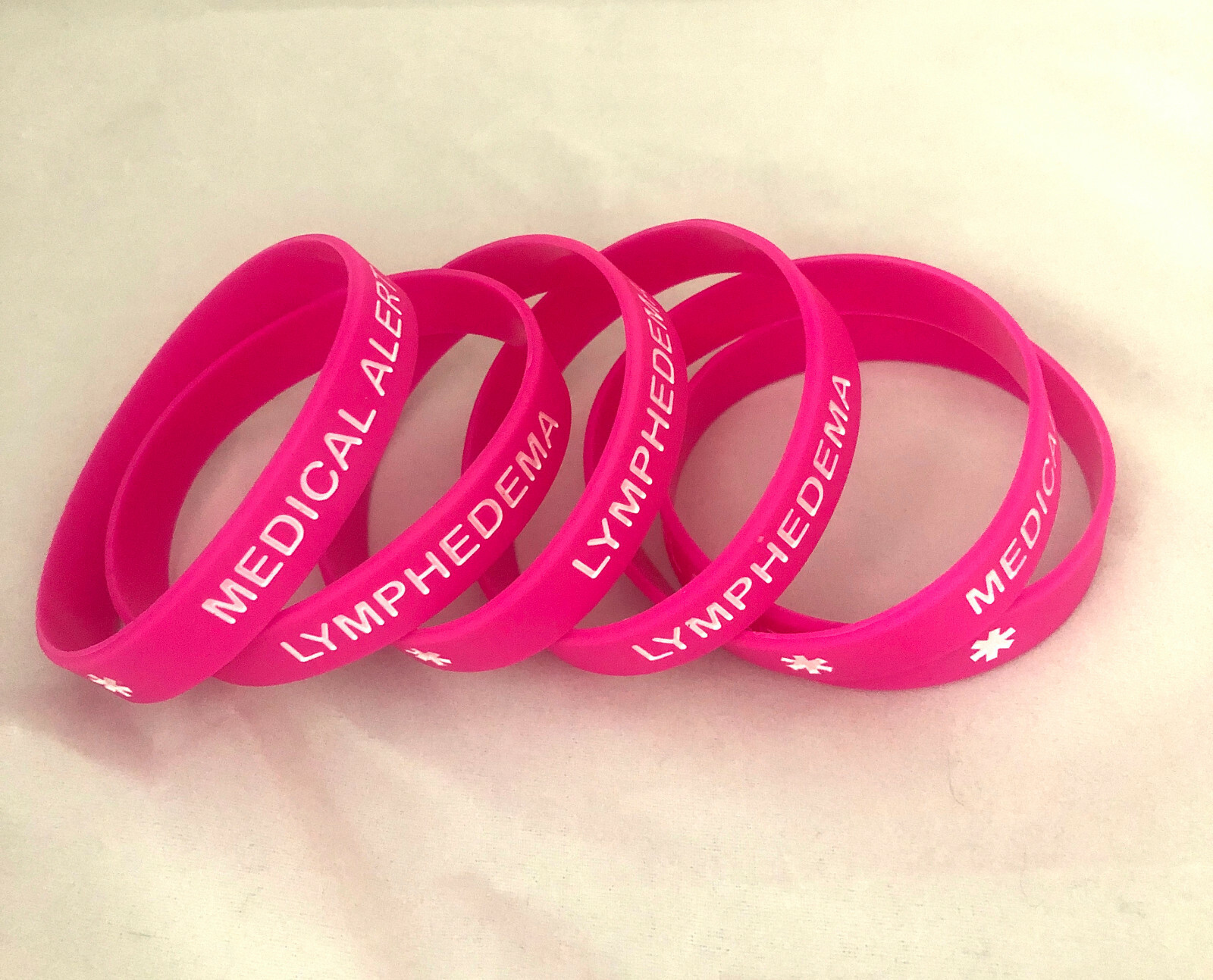 LOT OF 6 Pink Lymphedema Medical Alert ID Silicone Bracelets New! eBay