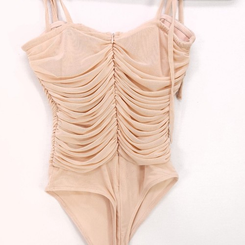 Body de malla Lulus talla XS rosa desnudo acanalado plisado corpiño a presión - Imagen 18 de 20