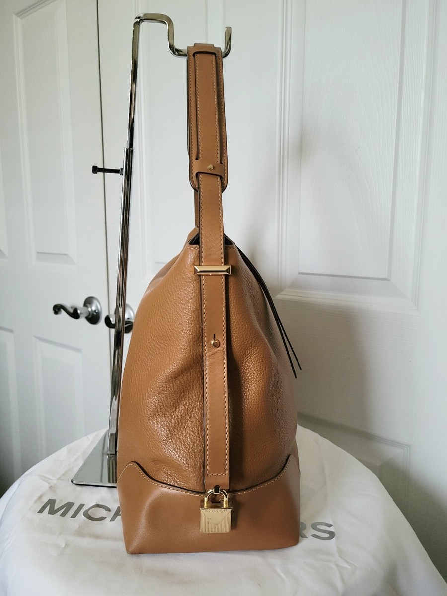 Michael Kors Crosby Large Leather Hobo Shoulder Bag Saddle Brown