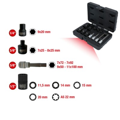 KS Tools Bremssattelverschraubung-Spezialstecknuss-Satz, 12-tlg 150.2400