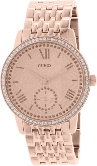 New Guess Ladies U0573L3 Round Dial Crystals Stainless Rosegold IP