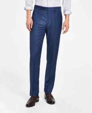 CALVIN KLEIN Men's Blue Neat Slim Fit Stretch Suit Wool Pants 42 x 30 yse1822a
