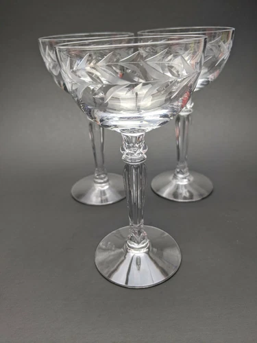 (3) Fostoria Holly Pattern 2-oz Cordial Clear Glasses 5-1/4" Tall