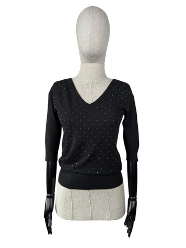 DOLCE & GABBANA Rhinestone Half Sleeve Sweater Big Logo
