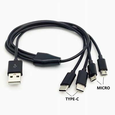 50cm 4 in 1 USB to 2 Type C + 2 Micro Charging Cable Multiple Charging Cable
