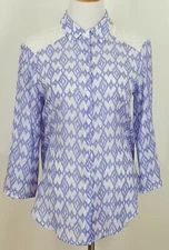 I.N. Studio Blouse Size PL Shirt Womens Blue White 3/4 Sleeves Top Crochet Yokes