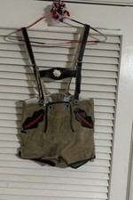 Boys Lederhosen Leather Shorts with Suspenders Costume  Size 104