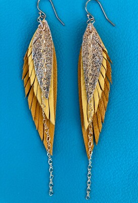Leder Feder Ohrringe mit 14K Gold Filled Creolen, Ringe und Ketten Handarbeit