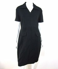LIZ CLAIBORNE SHORT SLEEVE Half Zip DRESS SIZE 12 SOLID BLACK FRONT POCKETS