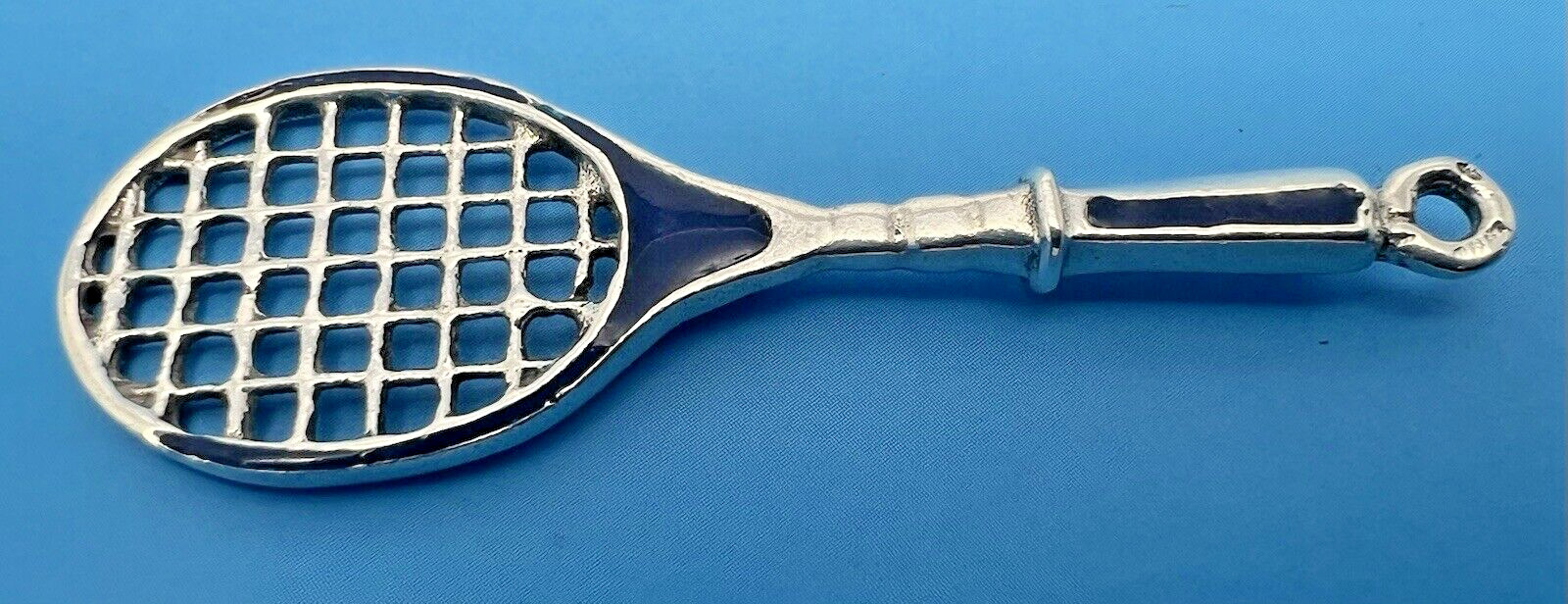 SOLID SILVER & ENAMEL TENNIS RACKET PENDANT LONDO… - image 13