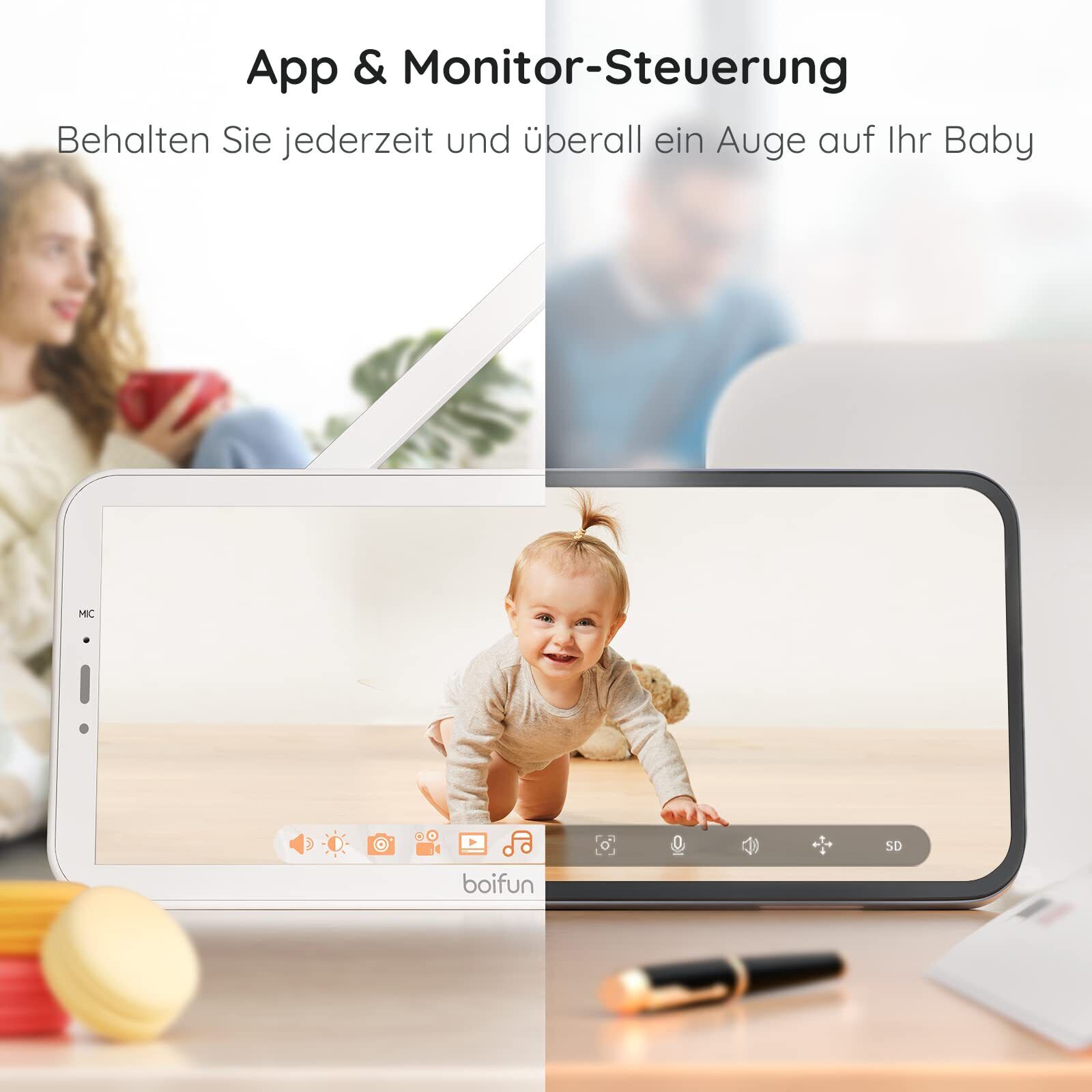 BOIFUN Babyphone mit Kamera App 360 Automatisches AI-Tracking 5 LCD Baby 5S