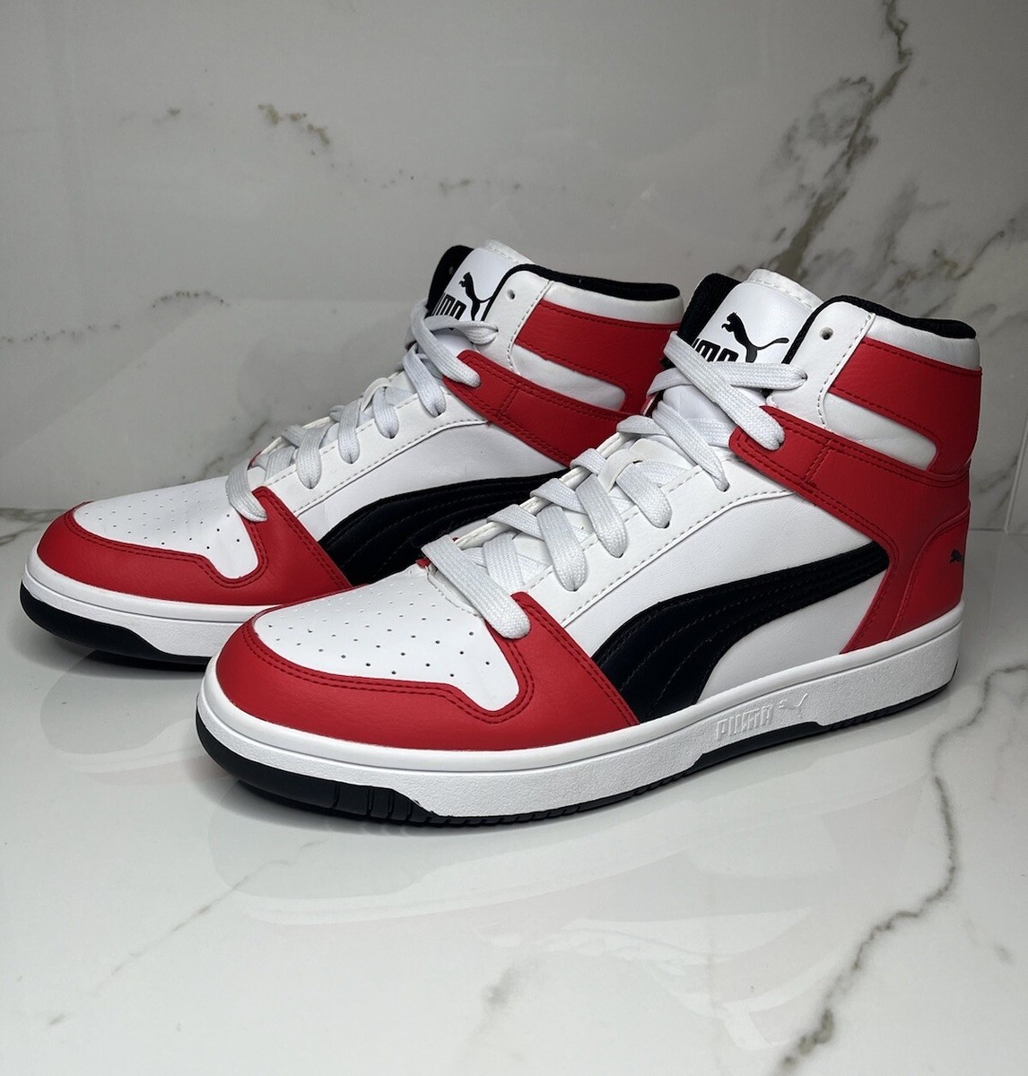 Puma Rebound Mid Layup SL Basketball Shoes Red Black White 