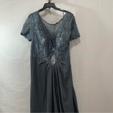 Hebeos Beaded Sequin Lace Overlay Short Sleeve Long Length Formal Dress In Grey