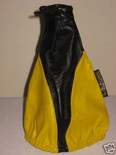 UNIVERSAL FIT MANUAL SHIFT BOOT COVER 100% GENUINE LEATHER YELLOW & BLACK ALPENA