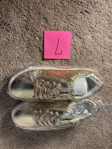 7,5/8 Gold Pailletten Bling Sparkle Sneaker Schnürschuhe Glitzer Glitzer Schuhe NEU - Bild 3 von 5