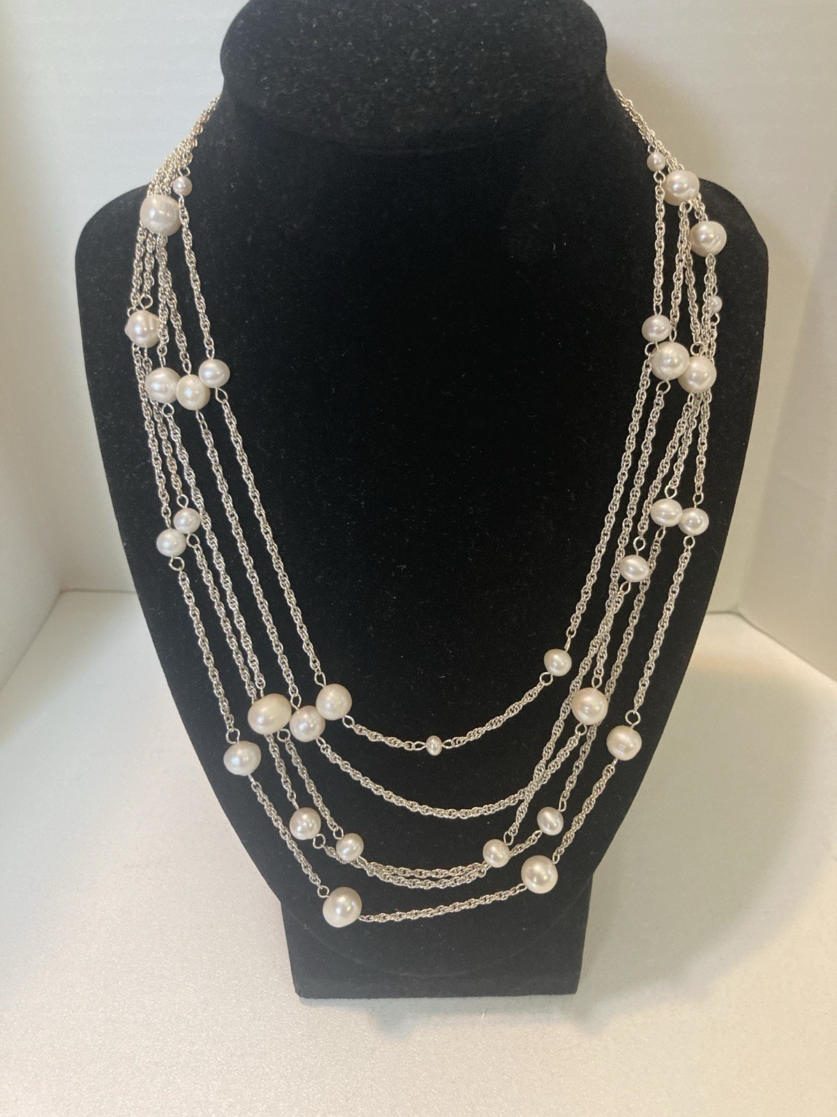 Multi Layer Simulate Pearl Statement Necklace Sil… - image 1