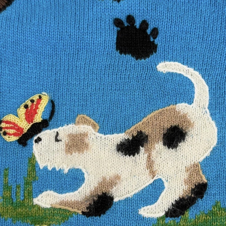 Lindo Suéter Vintage LIBRO DE CUENTOS TEJIDOS Mujer L Bordado Cárdigan Perro Cachorro Años 90 Foto 4 de 4