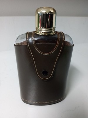 Vintage Leather Flask Case w/ Glass Flask Retro Barware art deco/MCM .