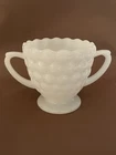 Vintage Fenton White Hobnail Milk Glass Sugar Bowl With Scalloped Edge