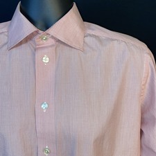 Eton Dress Shirt Mens 15.5 40 Pink MicroCheck Contemporary Long Sleeve Cotton