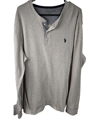 US Polo Assn Long Sleeve Shirt Men's XL Beige 1/4 Button Up Preppy City Shirt