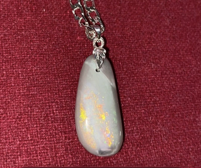 Solid Mintabie Opal Pendant Necklace 28mm X 12mm  (video)