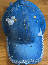 Denim Mickey Mouse Icon Sequins Bling Jeweled Baseball Cap Hat NEW