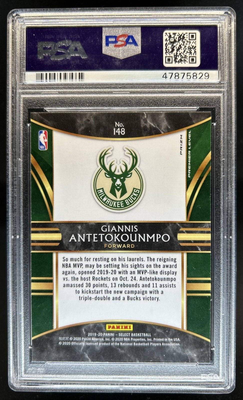2019-20 Select Giannis Antetokounmpo Scope Prizm Premier Level #148 PSA 10 view 2