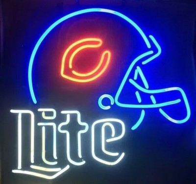 US STOCK Miller Lite Beer Chicago Bears Helmet 17''x14'' Neon Sign Lamp Light Bar