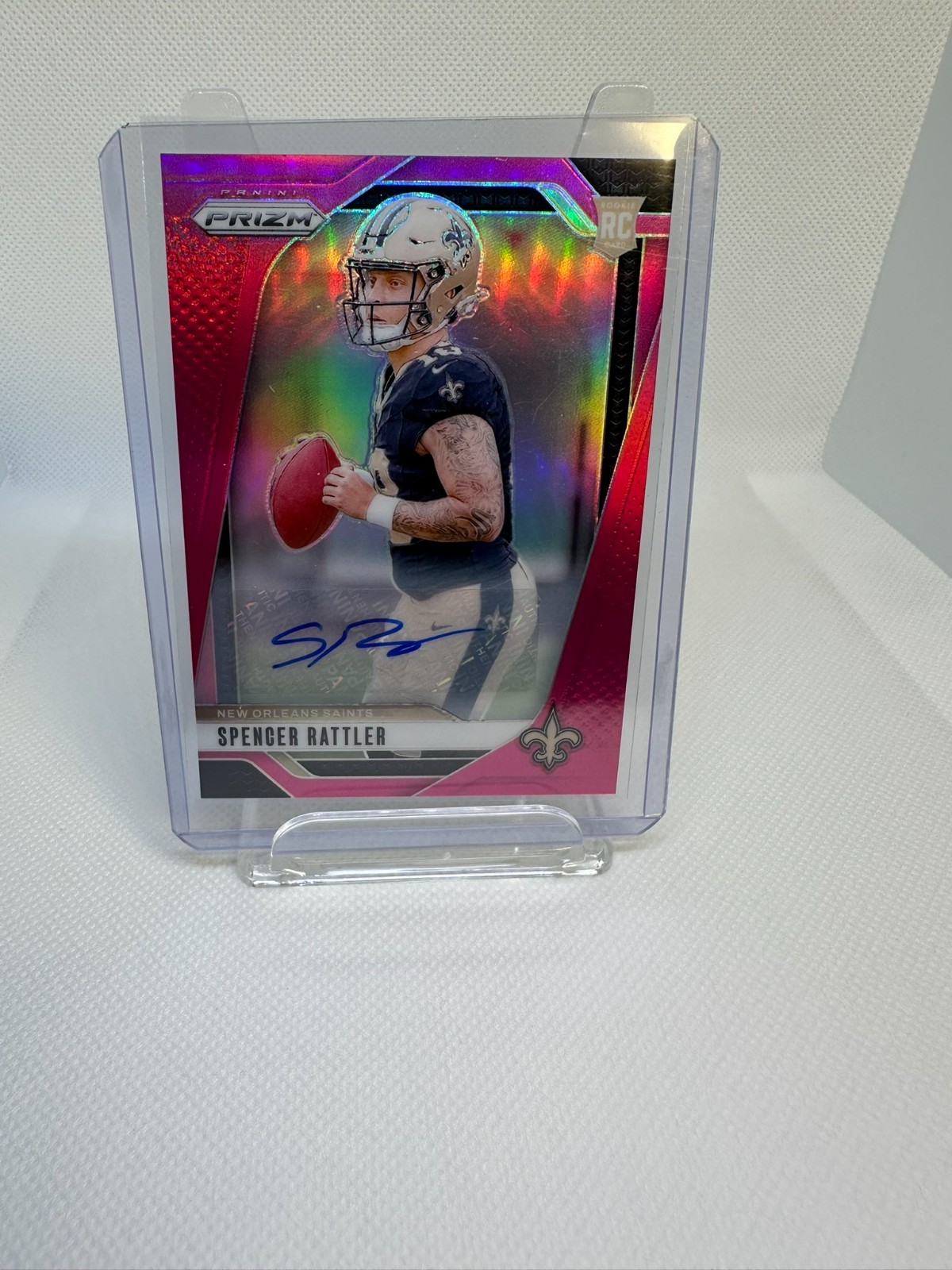 2024 Panini Prizm Rookies Pink Prizm Auto Spencer Rattler #388 Rookie Auto RC
