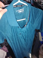 Head Small Blue Polo Polyester Shirt Men's Basic Teal Sporty
