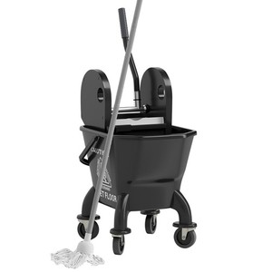 Mop Bucket with Wringer on Wheels with Mop, 27.5 Quart, Black