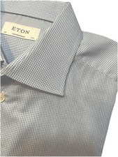 Eton Contemporary Men s Button Down Dress Shirt 17.5-44 Long Sleeve Blue Check