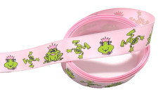 3 yards 7/8" Frog Princess and Prince on Pink Grosgrain Ribbon 100 polyester