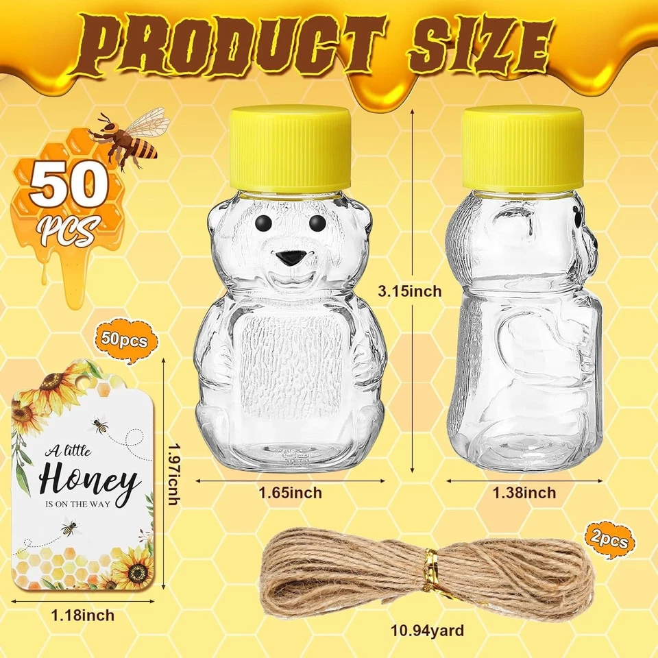 50 Sets 2oz Plastic Honey Bear Bottle Gifts 50 Bear Shape Clear Empty Honey Jar - Image 3 of 4