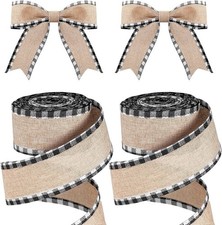 2 Rolls 1.5 in x 216 in Buffalo Plaid Wired Edge Ribbon Black and White