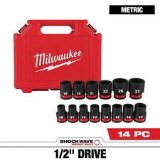 Milwaukee 49-66-7013 14PC SHOCKWAVE Imp 1/2Dr Metric 6pt Socket Set USA DEALER