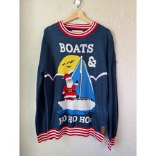 NWOT Tipsy Elves Mens Large Boats  Ho Ho Hos Ugly Christmas Sweater Navy Bluee