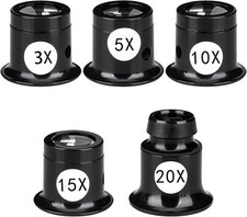 5 Pack 3X/5X/10X/15X/20X  Jewelers Jewelry Eye Loupe Set Optical Magnifying 