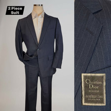 Vtg Christian Dior Monsieur 42-44R 39x30 Blue Stripe Suit Bill Blass Vest