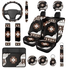 14 Pcs Black Aztec Car Seat Covers Full Set for Women,Auto Steering Wheel Cov...