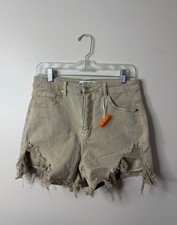 Risen Jeans Khaki Beige Distressed Denim Cut Off Shorts Size L