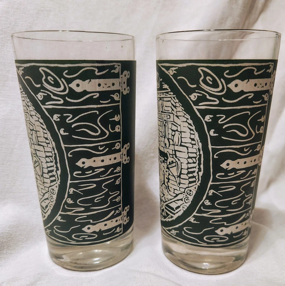 VTG Set of Royal USA COLONIAL HOMESTEAD Green 12 oz Highball Tumblers 5 5/8" - Image 3 of 4